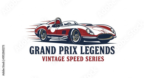 Vintage Grand Prix Legends Car Racing Illustration with Driver.