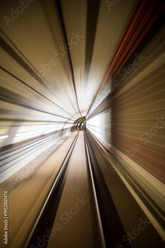 Long Exposure Shot of an FPV Tube Station Tunnel Revealing Rushing Motion and Depth