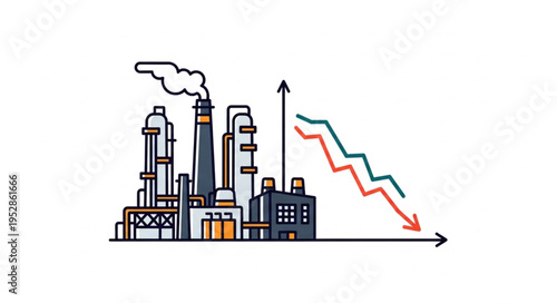 Industrial Decline - Factory Emissions and Economic Downturn Illustration.