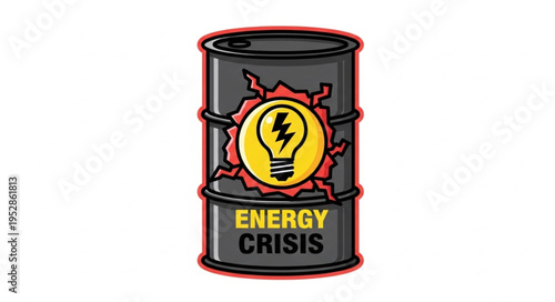 Energy Crisis Illustration - Oil Barrel with Light Bulb Symbolizing Energy Shortage.