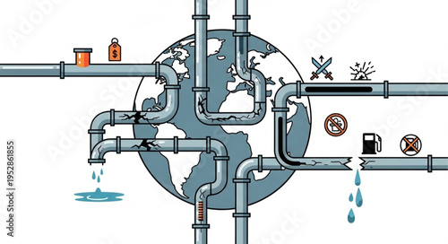 Global Pollution Crisis - A Network of Pipes Polluting the Earth.