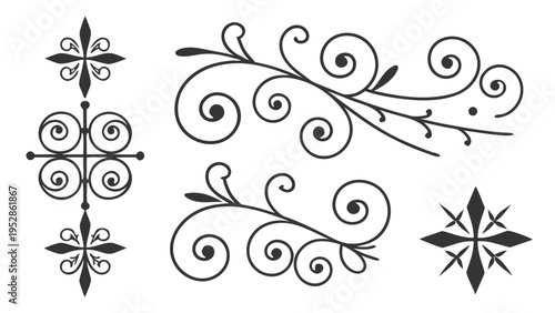 Obraz na płótnie Wrought iron scrollwork patterns and floral symbols for blacksmithing and metal