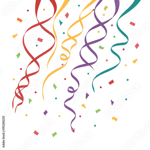 Dynamic colorful party streamers and confetti creating a joyful festive atmosphere for any celebration or special occasion