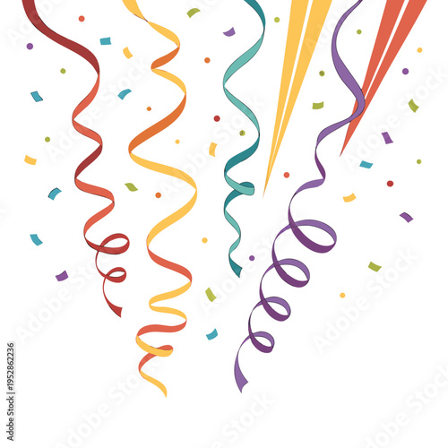 Colorful streamers and confetti shooting from right side for celebrations party and happy events backdrop vibrant joyful and fun occasion