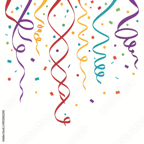 Falling streamers and confetti for celebrations party and happy events backdrop vibrant joyful and fun occasion decorative background element