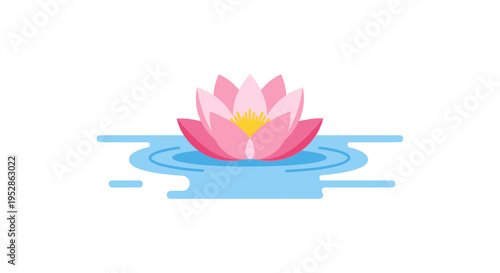 Pink Lotus Flower Floating on Calm Water Surface - Zen Garden Illustration