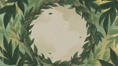 Green leaf frame background with natural botanical border, elegant nature illustration