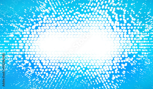 Abstract Hexagonal Digital Network Background With Glowing Cloud Center and F...