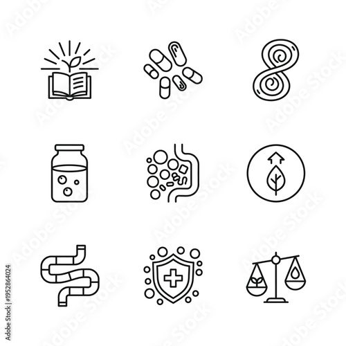 Collection of Medical and Health Icons Representing Science and Wellness.