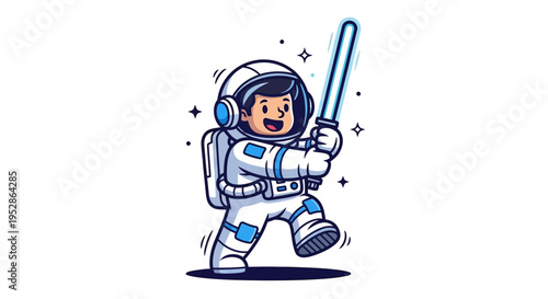 Cartoon astronaut in space suit.
