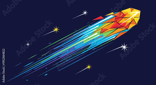 Colorful Rocket Ship Blasting Off.