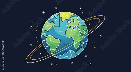 Earth Planet with Ring System.