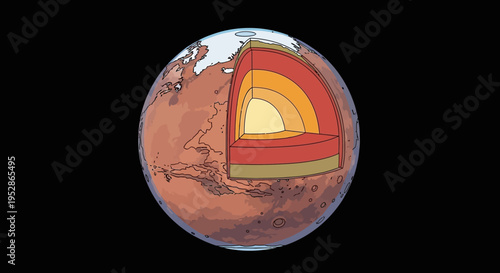 Earth planet layers cross section.