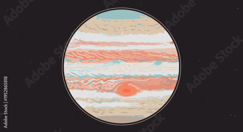 Jupiter planet with red storm.