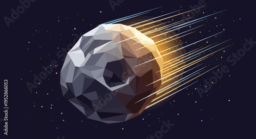 Large asteroid flying through dark space.