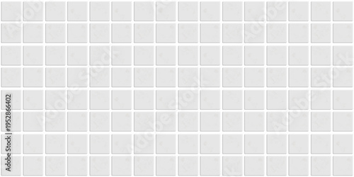 Square white ceramic tile pattern. Clean bathroom, kitchen and pool tile background with soft shadows and light, minimal wall texture, vector design for interiors and layouts