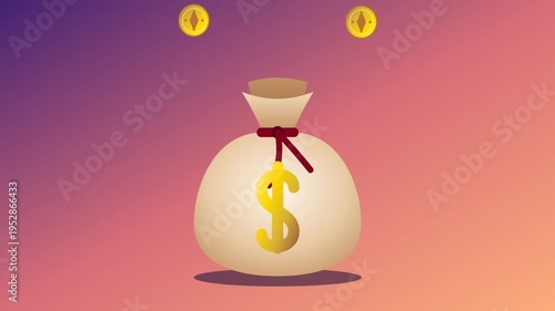 Money bag with gold coins.