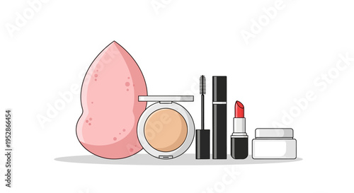 Cosmetics Collection: Makeup Sponge, Powder, Mascara, Lipstick, Cream