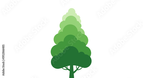 Green Tree Silhouette with Layered Foliage on White Background