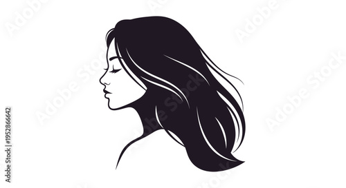 Elegant Woman Profile Silhouette, Flowing Long Hair, Minimalist Line Art