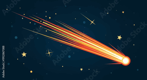 Meteor streaking through starry night sky.