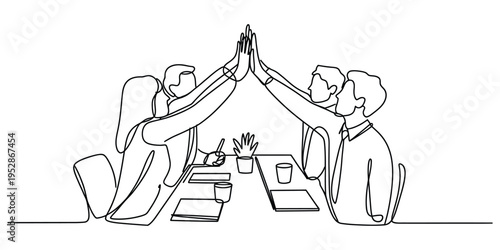 Continuous Line Art of Business Team High Five
