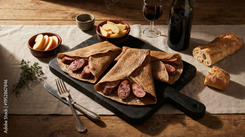 Galette Saucisse Breton Buckwheat Crepes on Charcuterie Board for Wine Night