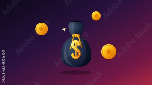 Money bag with gold coins.