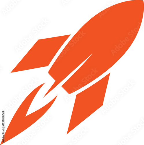 A minimalist orange rocket ship icon design takes flight