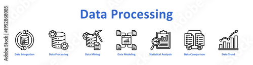 Data Processing icon set multiple style collection