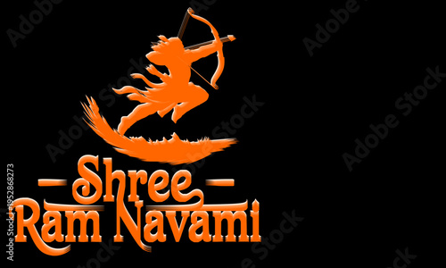Shree Ram Navami festival celebration with Lord Ram archer silhouette in vibrant orange, perfect for Hindu religious greeting cards, posters, and festive designs