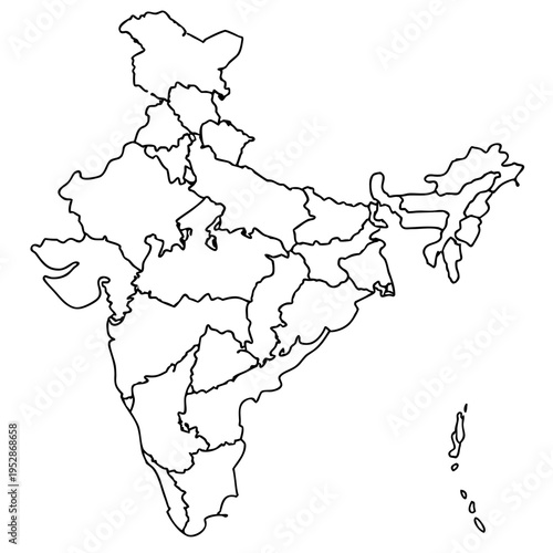 Quadro su tela Outline map of India with internal divisions, country map illustration, borders