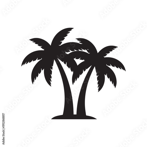 Tropical Palm Tree Silhouette Vector Illustration, Island Beach Tree Icon