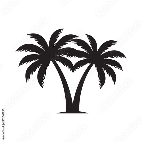 Tropical Palm Tree Silhouette Vector Illustration, Island Beach Tree Icon