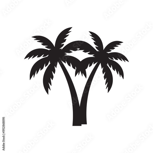 Tropical Palm Tree Silhouette Vector Illustration, Island Beach Tree Icon