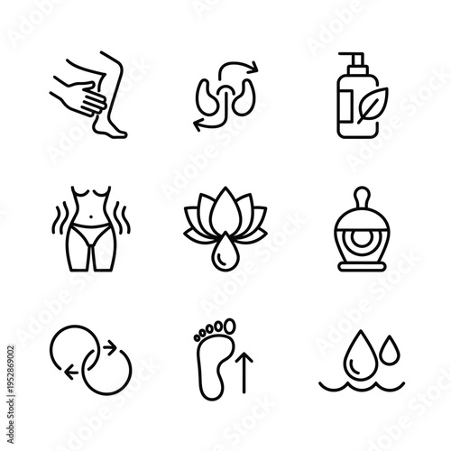 Collection of Wellness and Beauty Icons Representing Health and Self-Care.