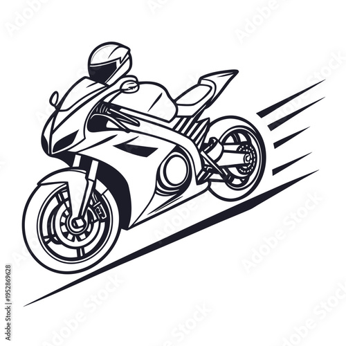 Motorcycle racer on sportbike in motion, illustration with dynamic speed lines, capturing fast pace and thrill of modern racing