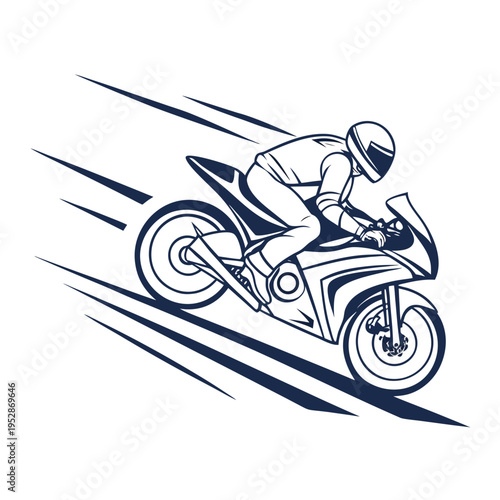Motorcycle racer on sport bike in motion with speed lines conveying urgency and action during competition
