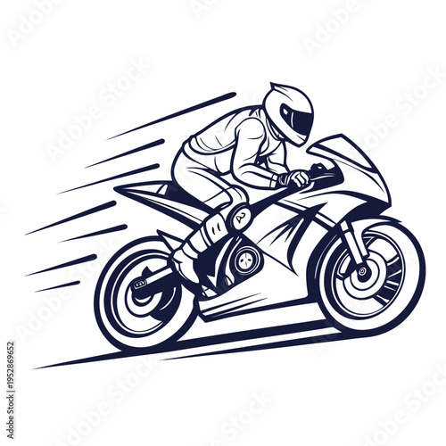 Motorcycle racer on sport bike in motion with speed lines conveying urgency and action during competition