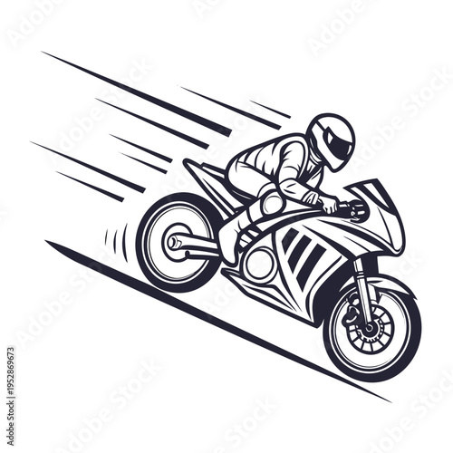 Motorcycle racer on sport bike in motion with speed lines conveying urgency and action during competition