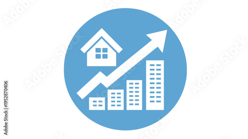 Real Estate Market Growth Icon Showing Property Investment, Housing Development, and Urban Expansion with Upward Trend