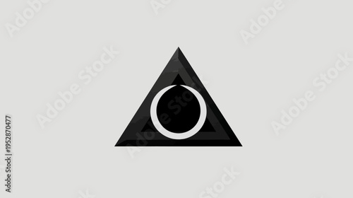 Sleek Abstract Black Triangle and Circle Geometric Symbol Design on Minimal Grey Background