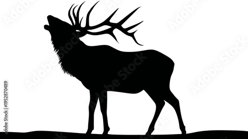 Majestic bull elk silhouette bugling in the wilderness, powerful wildlife animal isolated vector illustration.