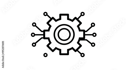 Digital Technology Gear Icon with Circuit Connections. Engineering, Automation, and Artificial Intelligence Concept Symbol