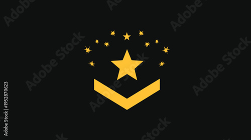 Golden star emblem on a solid black background. Stylized graphic insignia for award, achievement, rank, or quality concept.