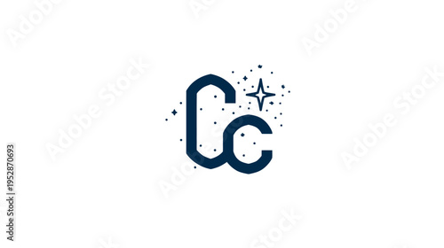 Elegant double C letter monogram logo with sparkling stars and magical dust, modern abstract graphic design symbol