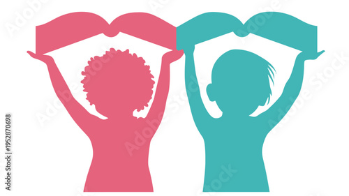 Kids holding open books. Childhood education, literacy, and learning concept. Early reading development for children.