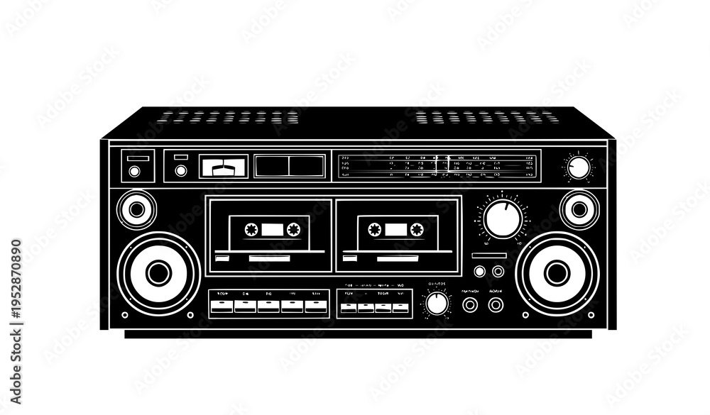 Fototapeta premium Vintage cassette player silhouette retro stereo audio vector illustration