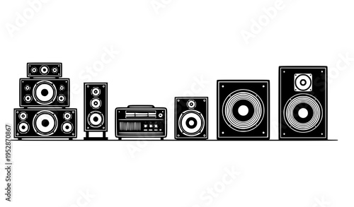 Vintage speaker silhouettes collection retro audio sound vector
