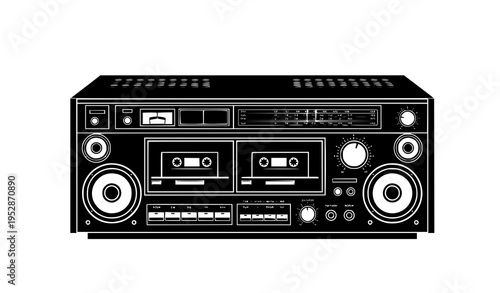 Vintage cassette player silhouette retro stereo audio vector illustration